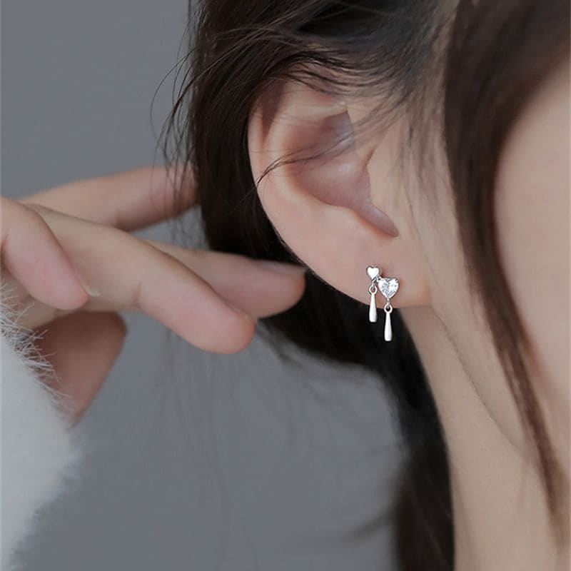 Heart Asymmetrical Drop Clip-On Earring