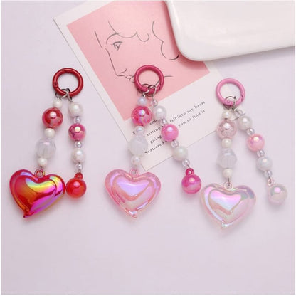 Heart Bead Acrylic Bag Charm Keyring Phone