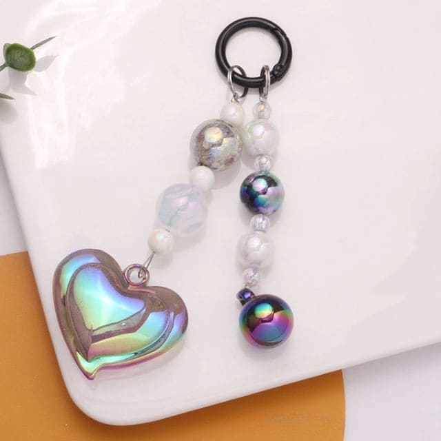 Heart Bead Acrylic Bag Charm Keyring Phone - Q1306-6