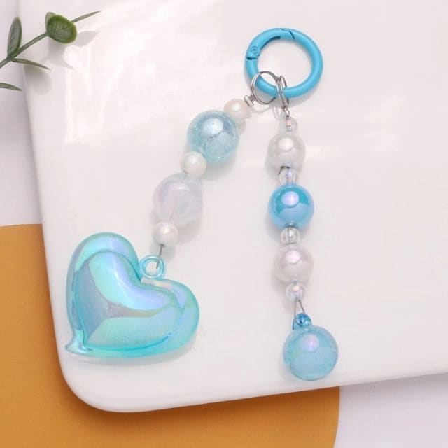 Heart Bead Acrylic Bag Charm Keyring Phone - Q1306-7 - Blue