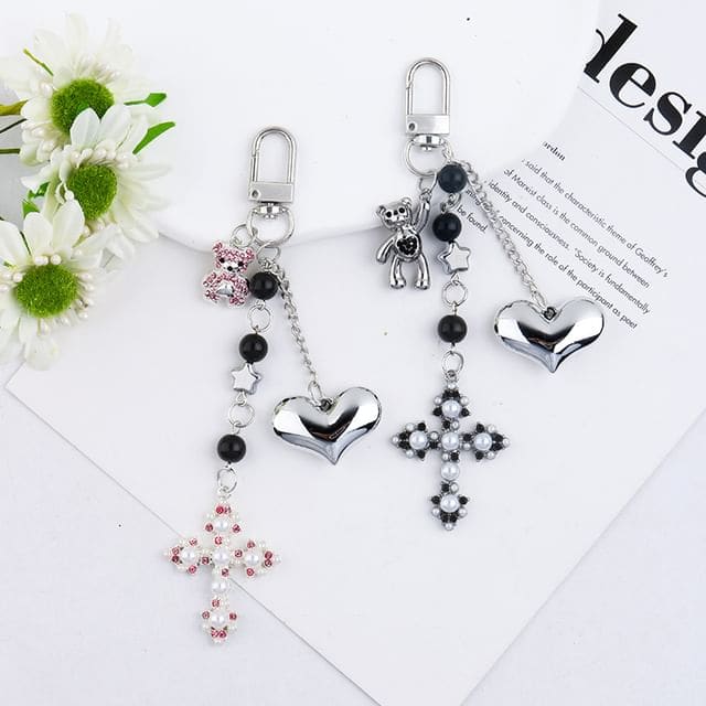 Heart Bear Cross Alloy Bag Charm Keyring Phone (Various