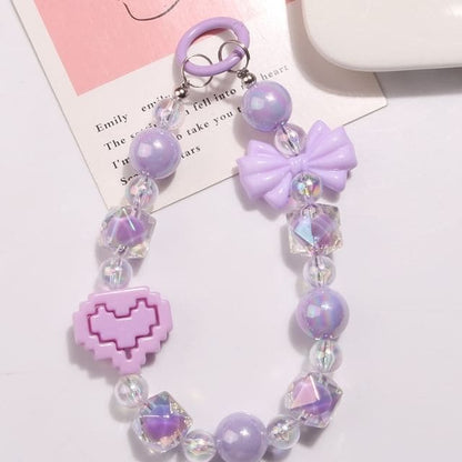 Heart Bow Bead Acrylic Bag Charm - Q1489-1 - Purple