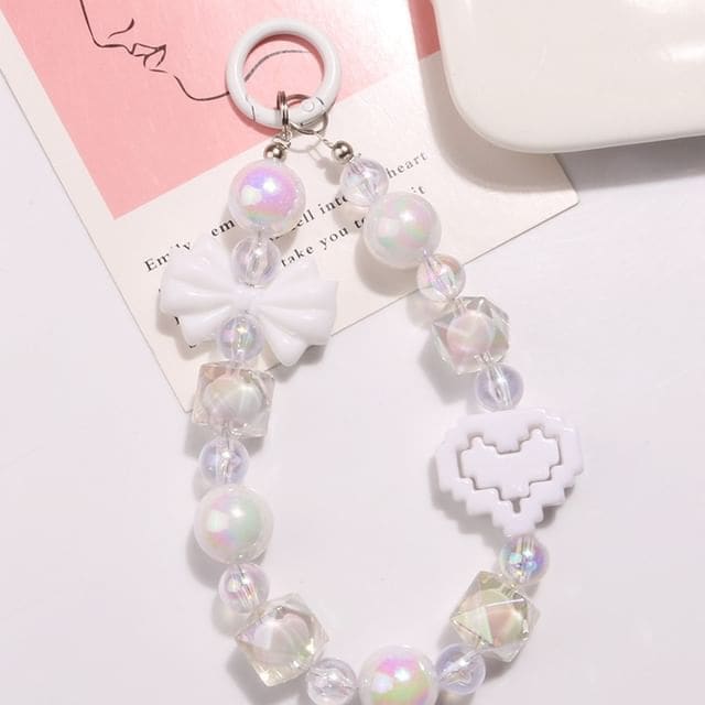 Heart Bow Bead Acrylic Bag Charm - Q1489-2 - White