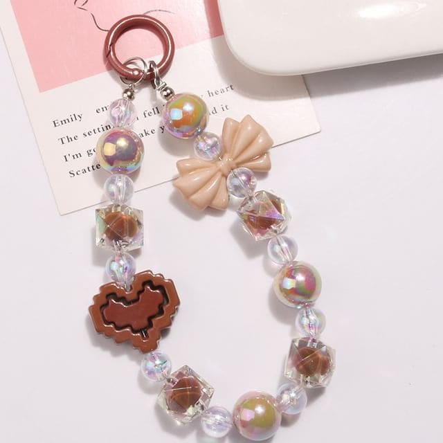 Heart Bow Bead Acrylic Bag Charm - Q1489-3 - Brown