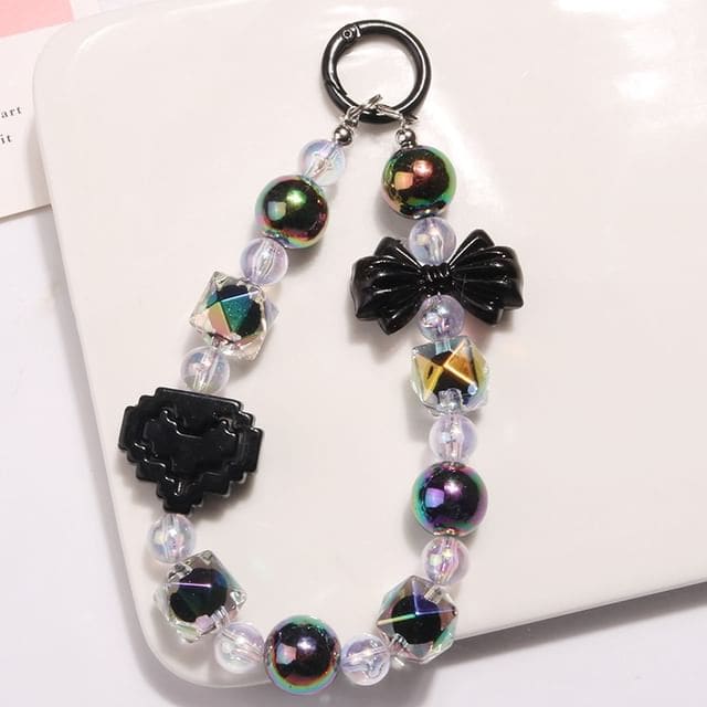 Heart Bow Bead Acrylic Bag Charm - Q1489-6 - Black