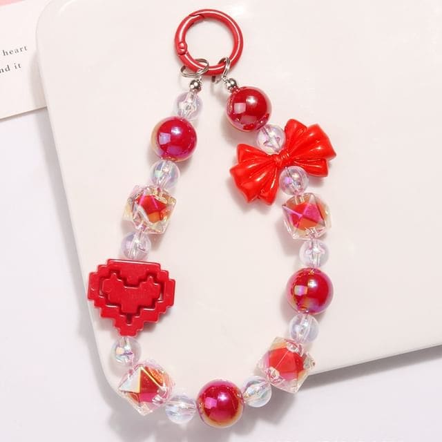 Heart Bow Bead Acrylic Bag Charm - Q1489-7 - Red / One Size