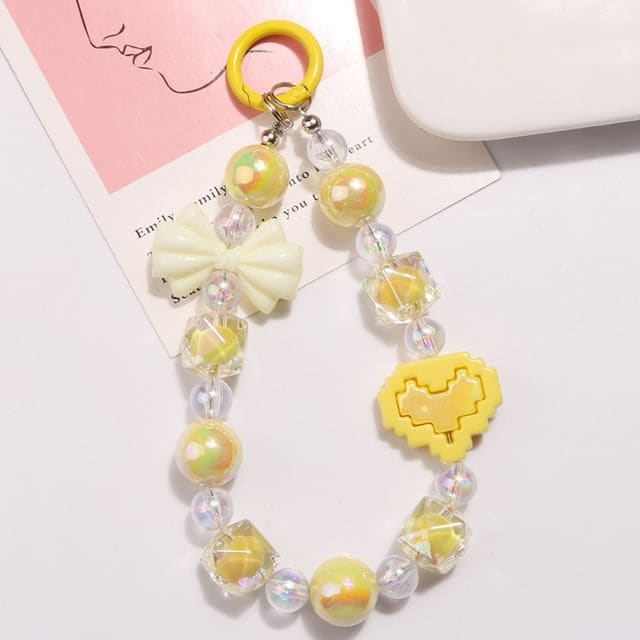 Heart Bow Bead Acrylic Bag Charm - Q1489-8 - Yellow