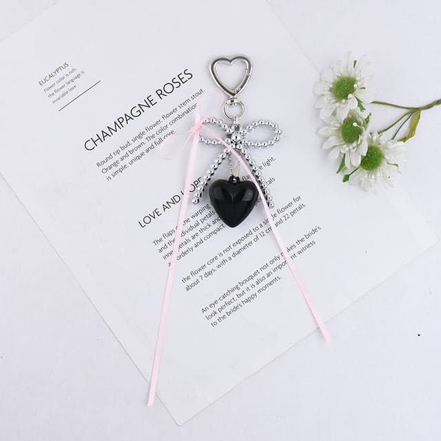 Heart Bow Faux Pearl Resin Bag Charm Keyring - Q1643-3