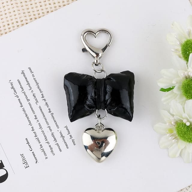 Heart Bow Keyring - Q1623-1 - Black & Silver / One Size