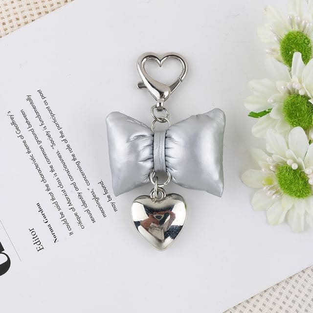 Heart Bow Keyring - Q1623-3 - Silver / One Size