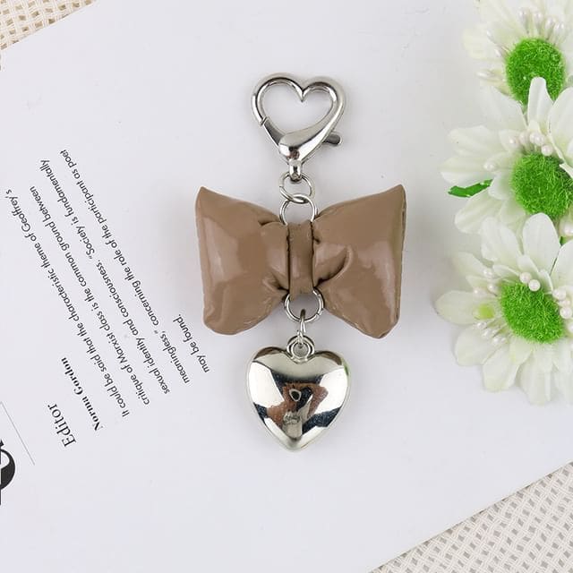 Heart Bow Keyring - Q1623-4 - Coffee & Silver / One Size