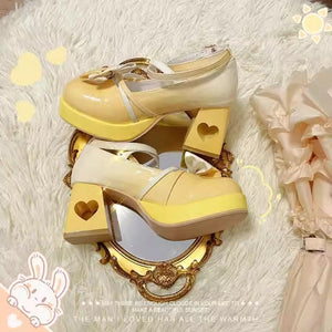 Heart Bow Lolita Heels - Yellow / 35/US5.5