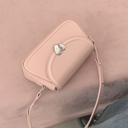 Heart Buckle Flap Crossbody Bag - Pink / One Size