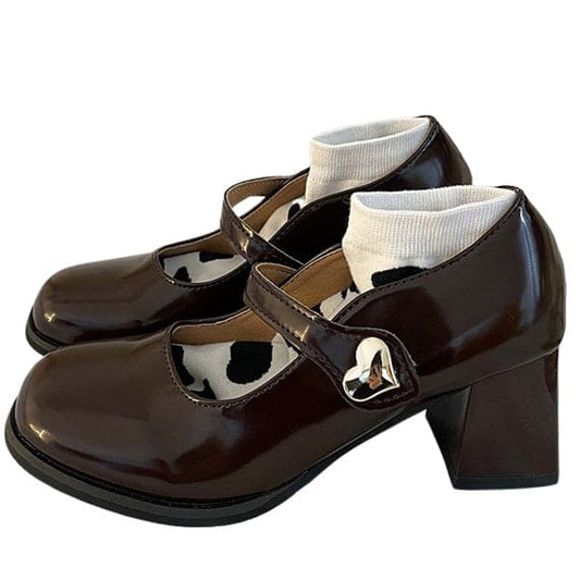 Heart Buckle Mary Jane Shoes - EU35 (US5.0) / Brown - Shoes