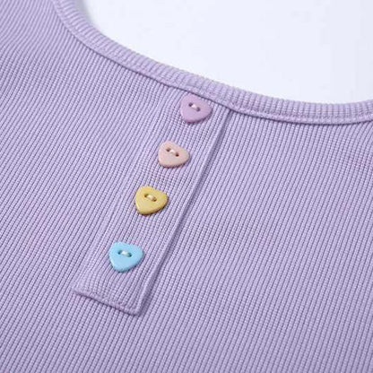 Heart Button Purple Top - Tops