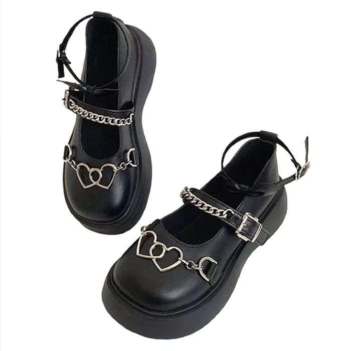 Heart Chain Chunky Sandals - EU35 (US5.0) / Black Matte