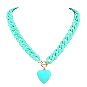 Heart Chain Necklace - Standart / Green - Necklace