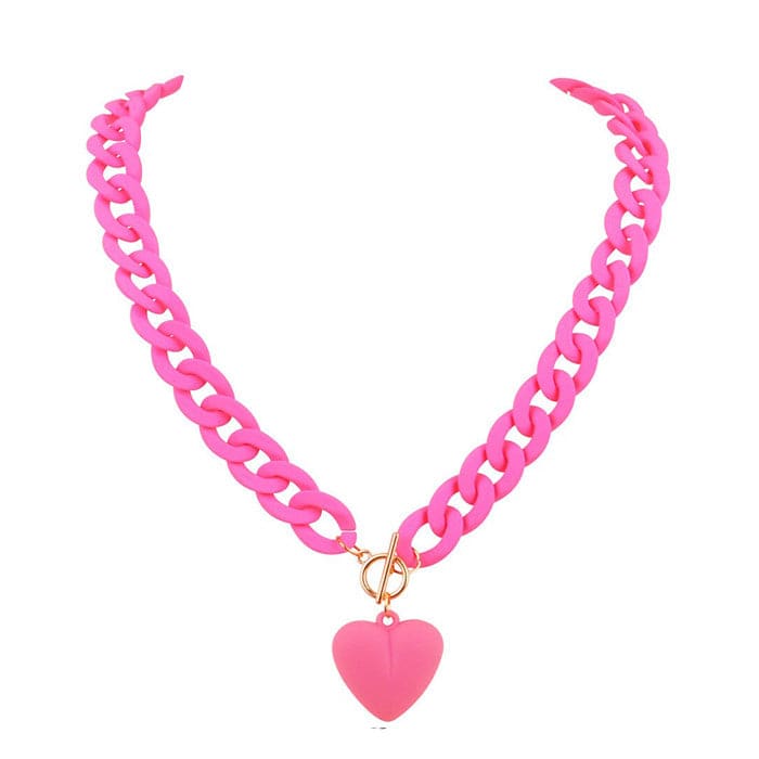 Heart Chain Necklace - Standart / Pink - Necklace