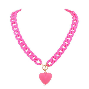 Heart Chain Necklace - Standart / Pink - Necklace