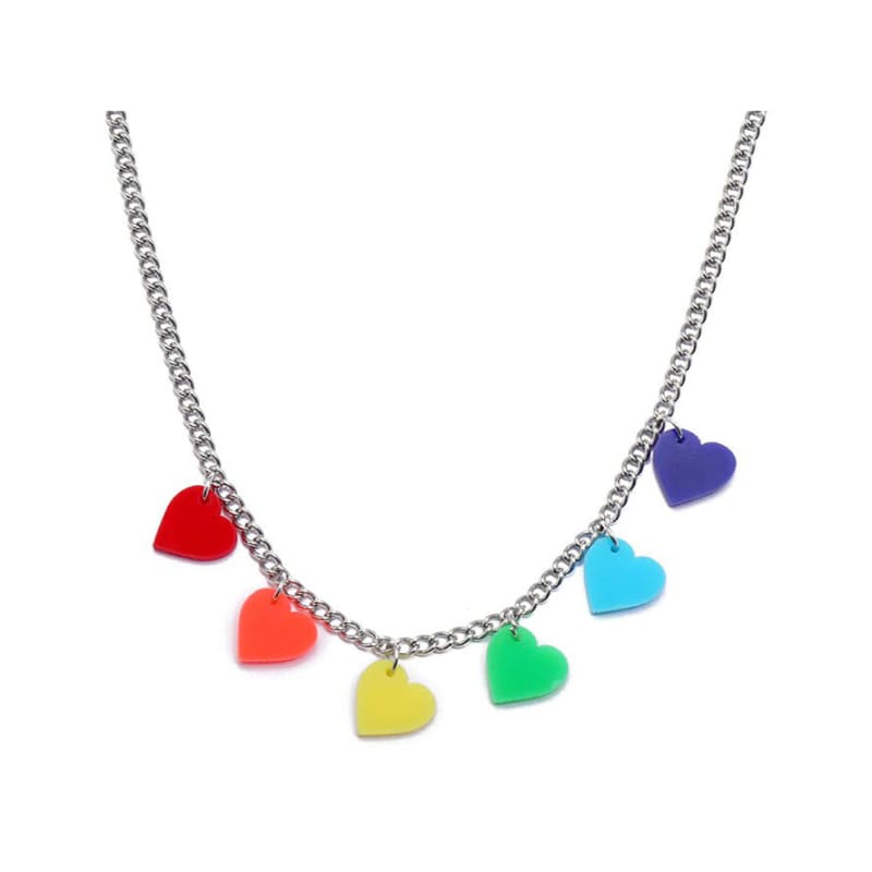 Heart Chain Necklace - Standart / Rainbow - Necklace