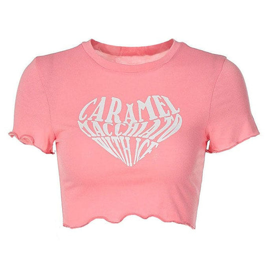 Heart Character Crop Top - S / Pink - Tops