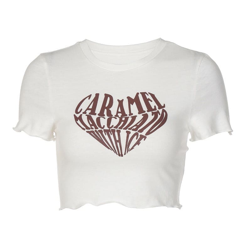 Heart Character Crop Top - S / White - Tops