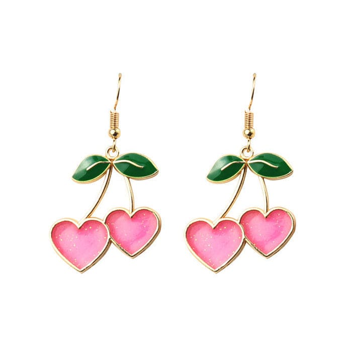 Heart Cherry Earrings - Standart / Pink - earrings