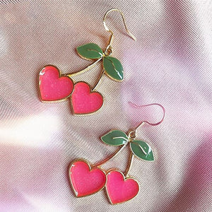 Heart Cherry Earrings - Standart / Pink - earrings