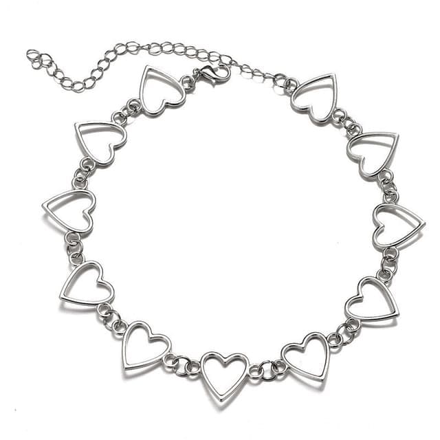 Heart Choker Necklace - Silver / One Size