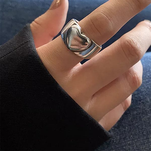 Heart Chunky Ring - Adjustable / Silver - ring