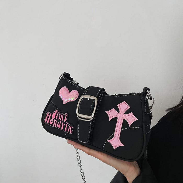 Heart Cross Baguette Bag - Standart / Black - Handbags