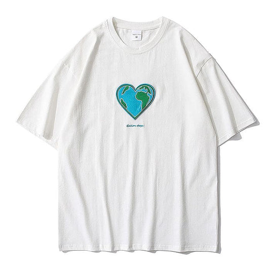 Heart Earth Couple Tee - S / White / T - Shirt - T - Shirts