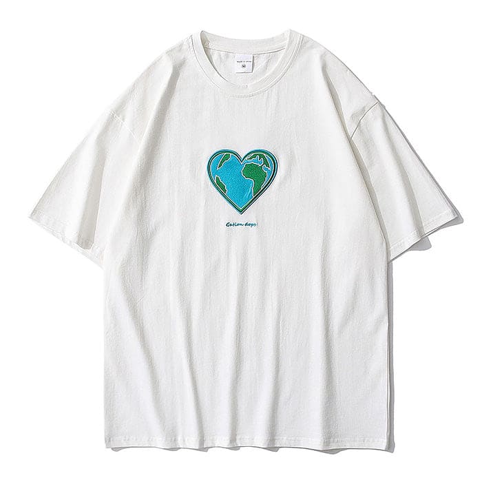 Heart Earth Couple Tee - S / White / T - Shirt - T - Shirts