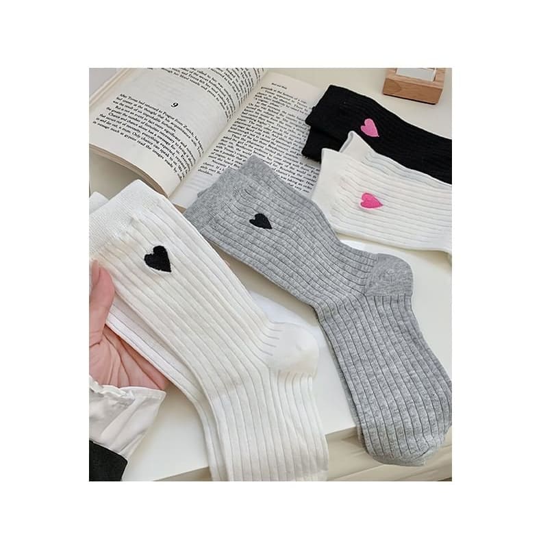 Heart Embroidered Cotton Socks Set