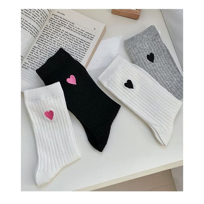 Heart Embroidered Cotton Socks Set