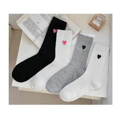 Heart Embroidered Cotton Socks Set