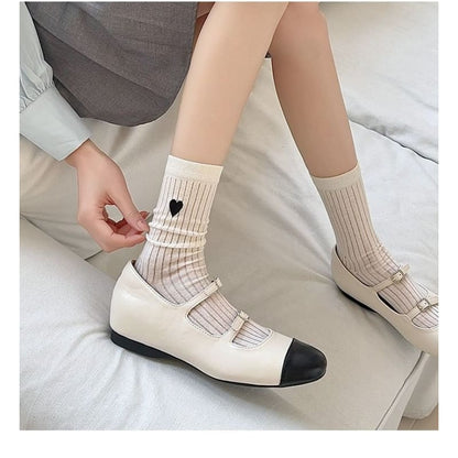 Heart Embroidered Cotton Socks Set