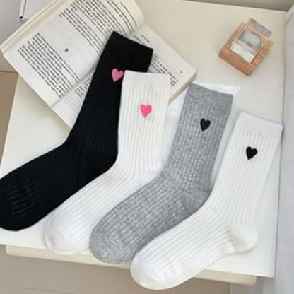 Heart Embroidered Cotton Socks Set