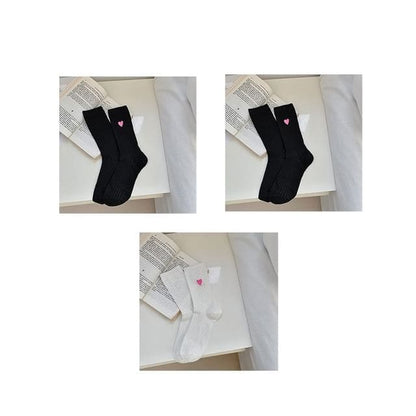 Heart Embroidered Cotton Socks Set - Set Of 3 Pairs - 2