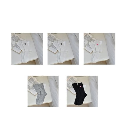 Heart Embroidered Cotton Socks Set - Set Of 5 Pairs - 2