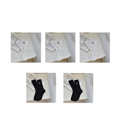 Heart Embroidered Cotton Socks Set - Set Of 5 Pairs - 3