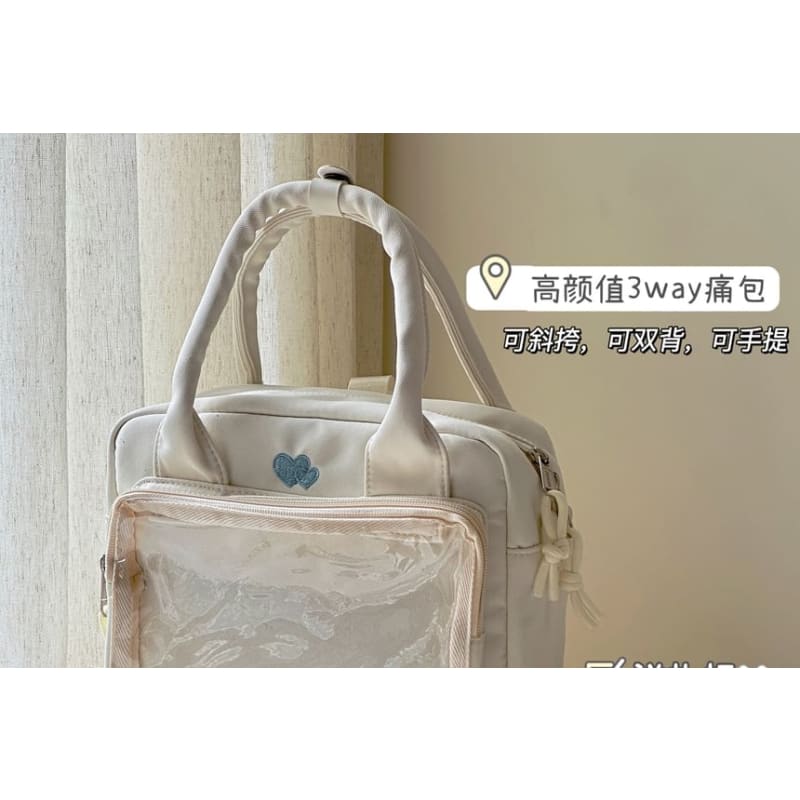 Heart Embroidered PVC Panel Crossbody Bag / Bag Charm / Set