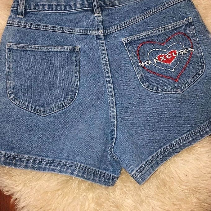 Heart Embroidery Denim Shorts - Shorts