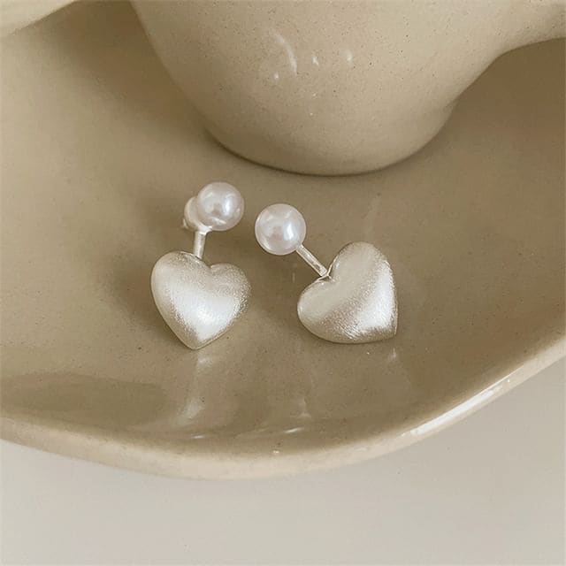 Heart Faux Pearl Alloy Ear Jacket - 1 Pair - Silver