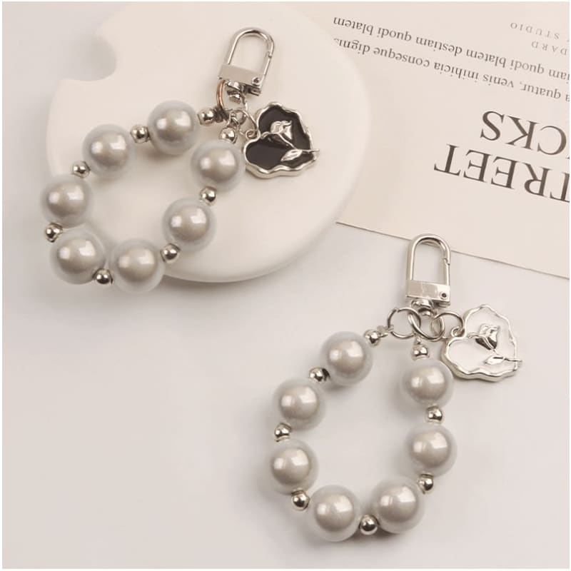 Heart Faux Pearl Bag Charm Keyring (Various Designs)