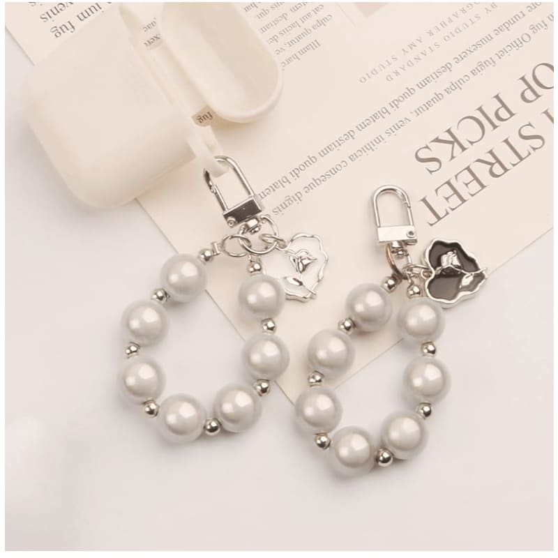 Heart Faux Pearl Bag Charm Keyring (Various Designs)