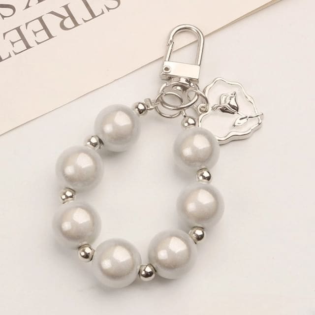 Heart Faux Pearl Bag Charm Keyring (Various Designs)