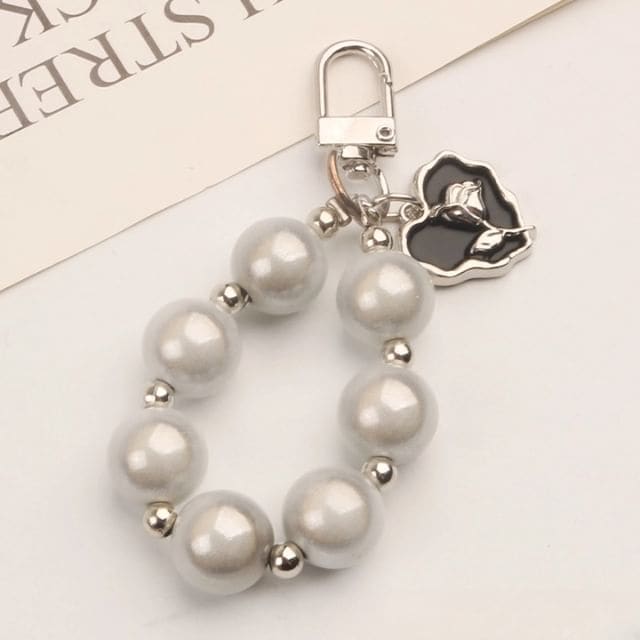 Heart Faux Pearl Bag Charm Keyring (Various Designs)