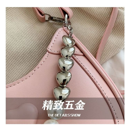 Heart Faux Pearl Chain Shoulder Bag