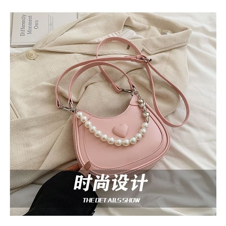 Heart Faux Pearl Chain Shoulder Bag